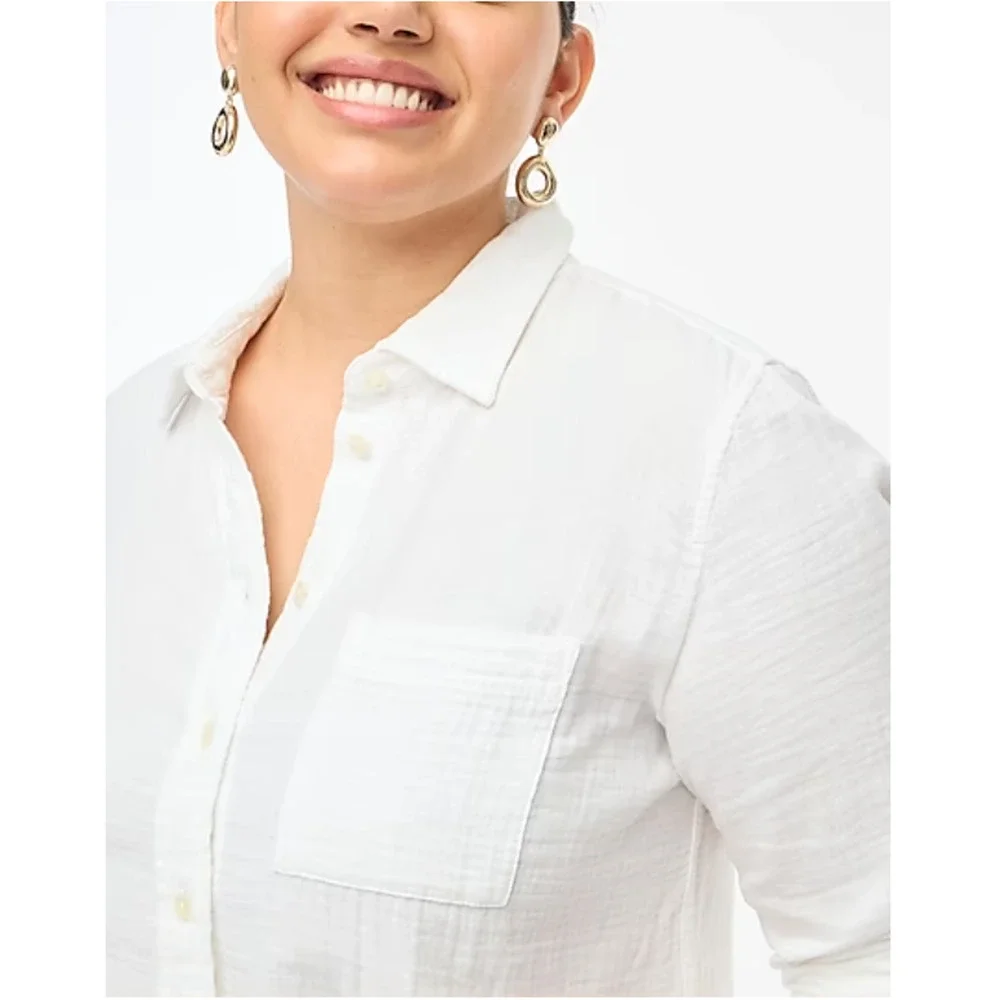 NWT J. Crew Gauze Button Up Shirt XXL 2X White Blouse Button Up BY043 J.Crew